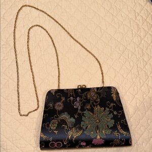 Vintage Floral Black and Gold Evening Bag